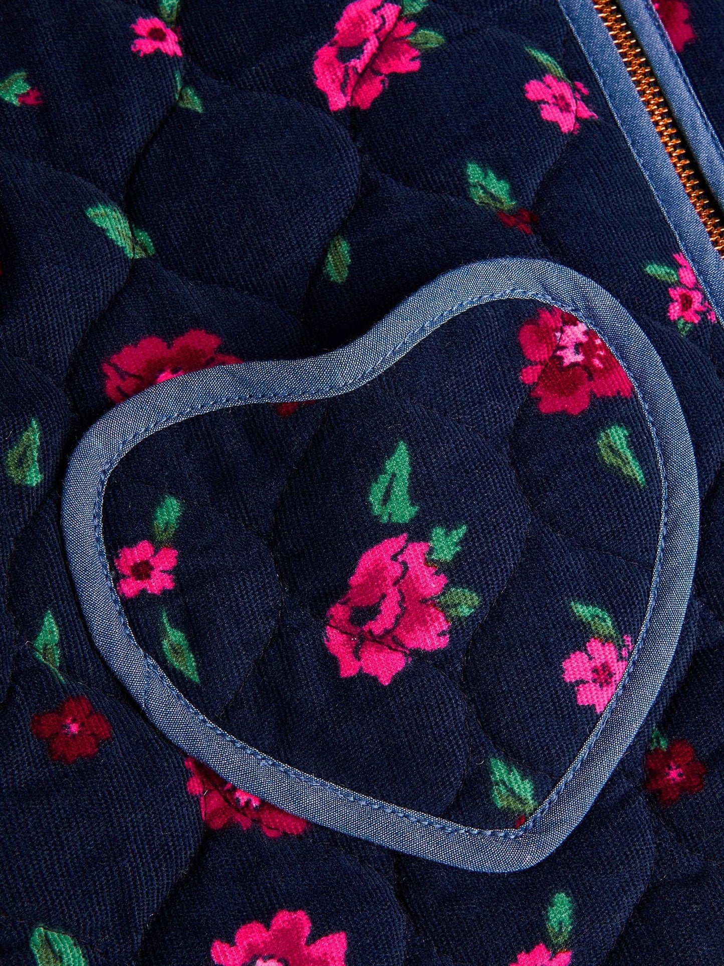 Monsoon Blue Floral Print Cord Quilted Jacket