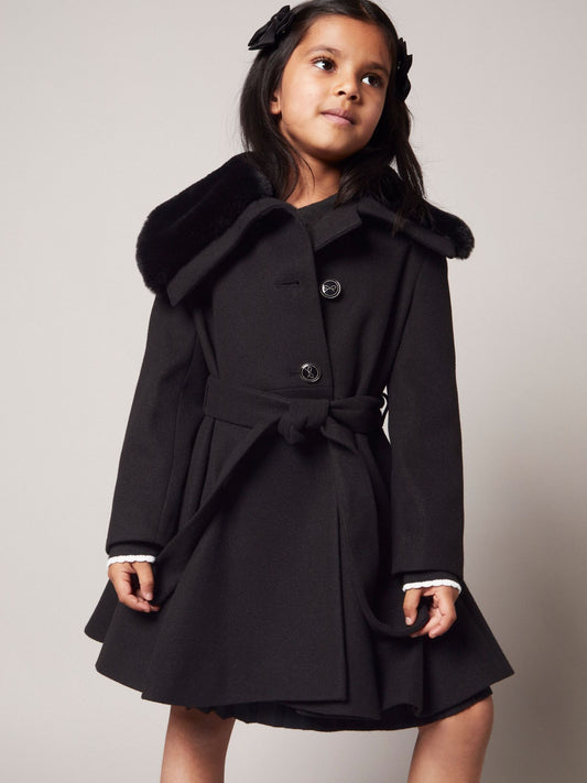 Monsoon Black Fluffy Collar Belted Puffer Coat