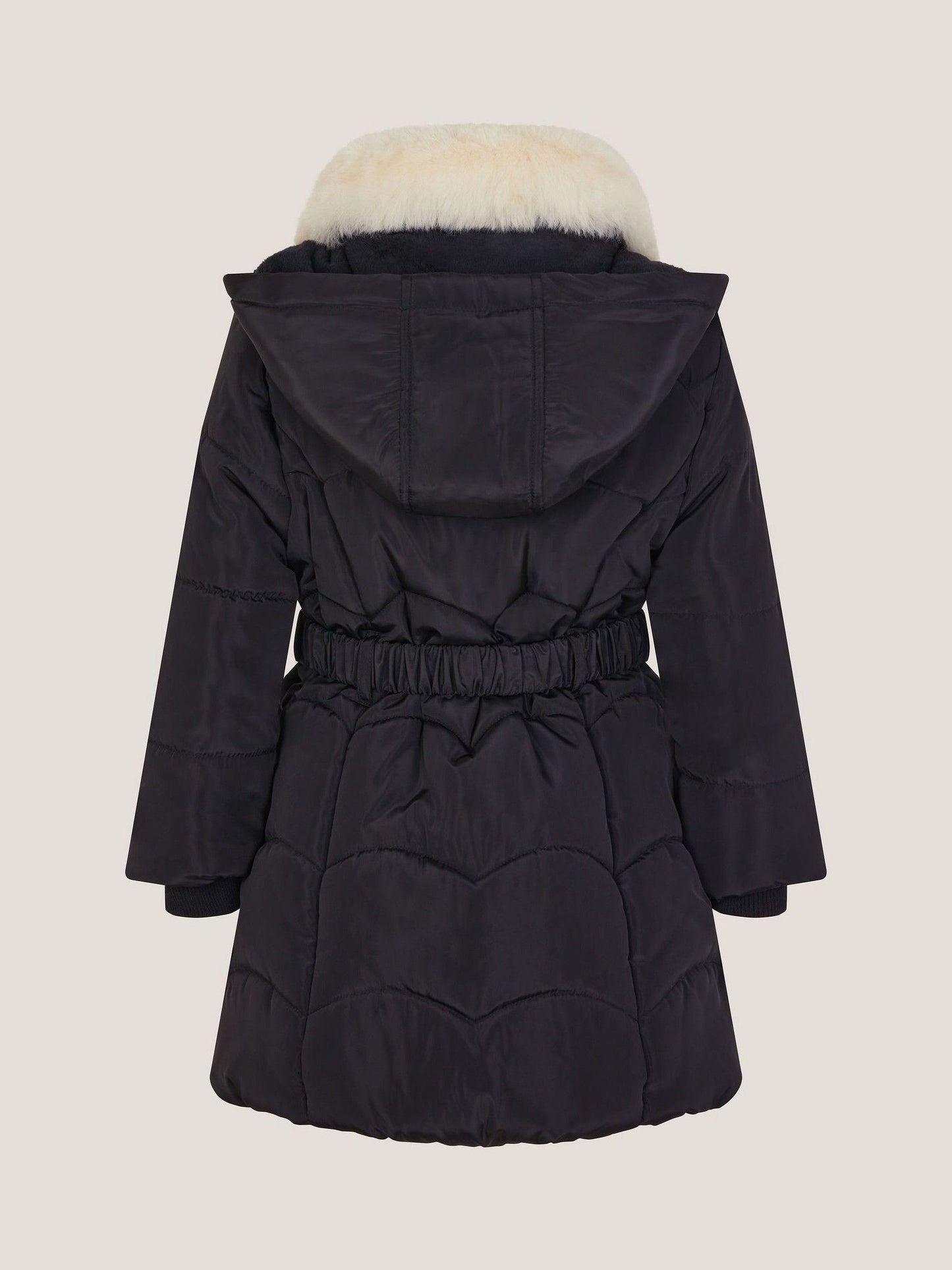 Monsoon Black Fluffy Collar Belted Puffer Coat