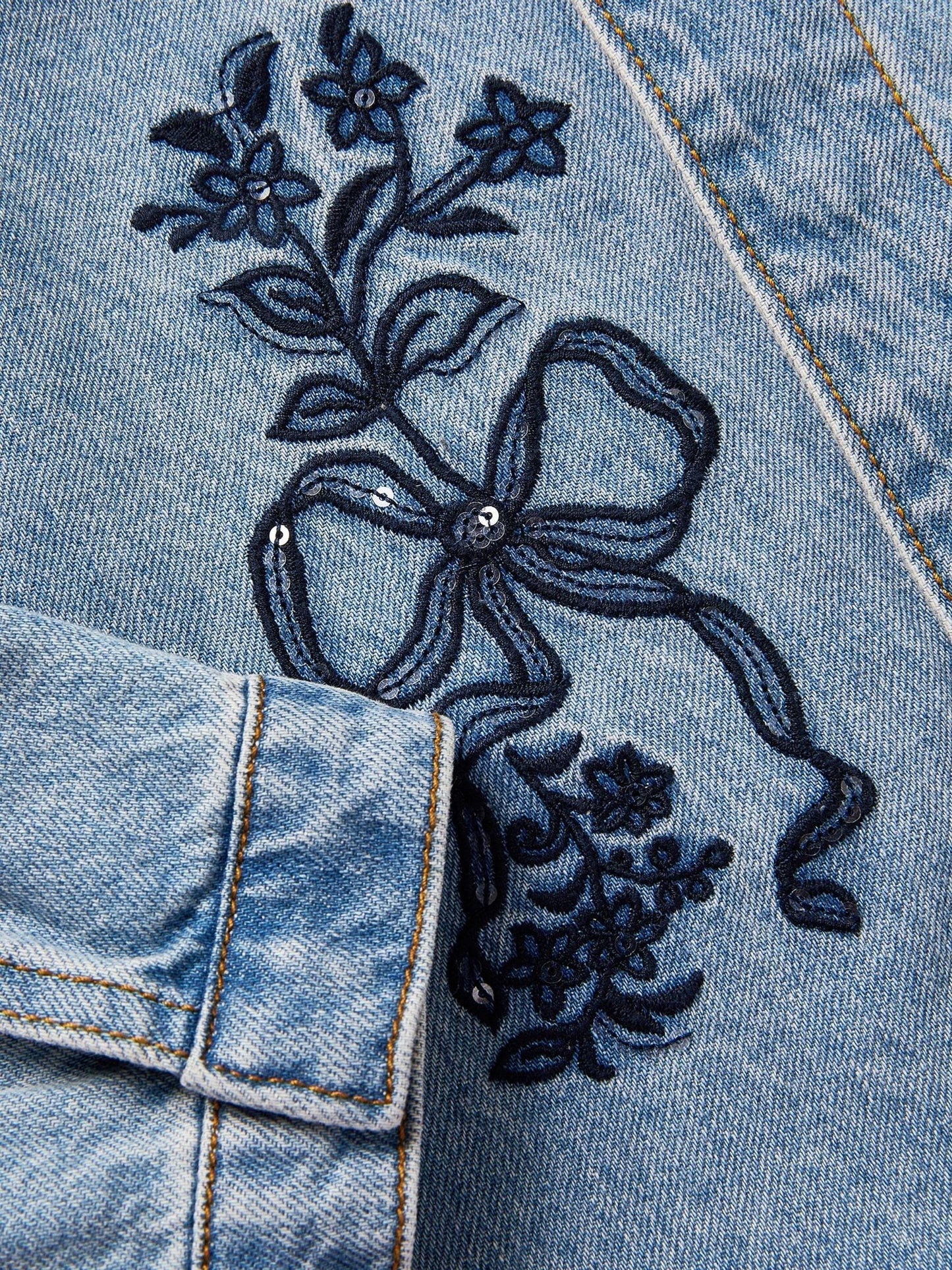 Monsoon Blue Bow Embroidered Denim Jacket