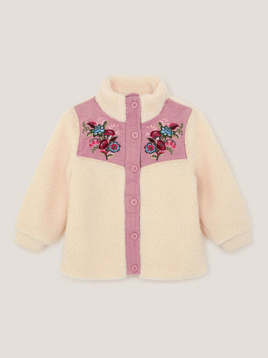 Monsoon Natural Floral Embroidered Borg Jacket