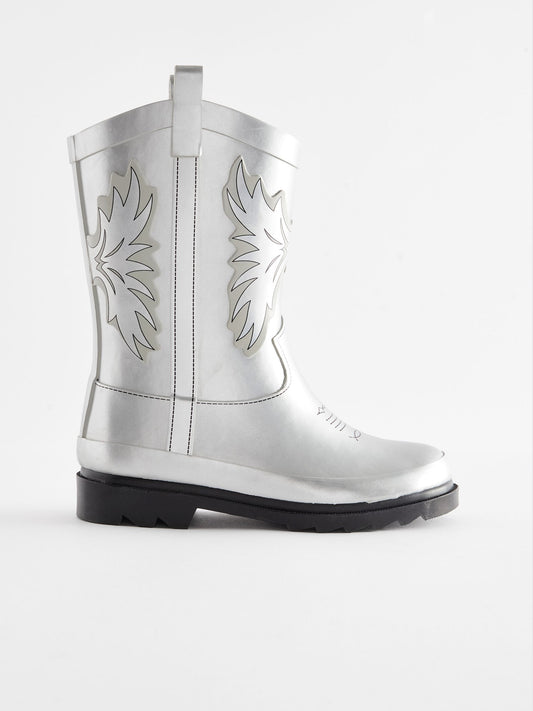 Gümüş Metalik Western Yağmur Çizmeleri