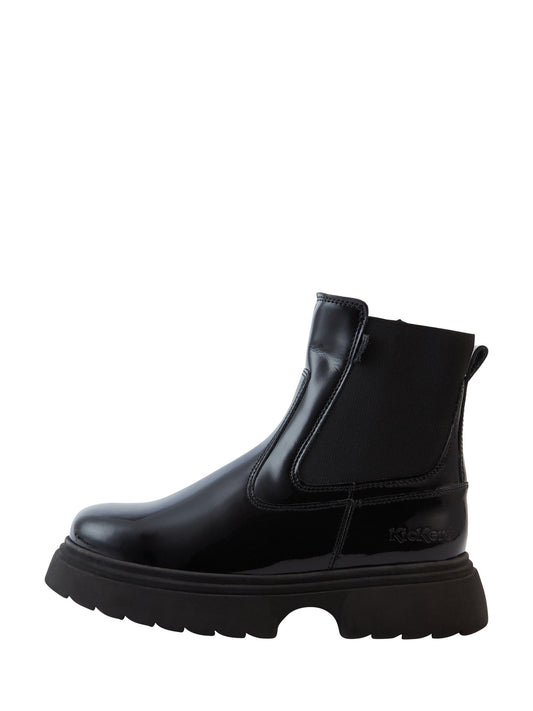 Kickers Black Kenzi Chelsea Patent Junior School Boots