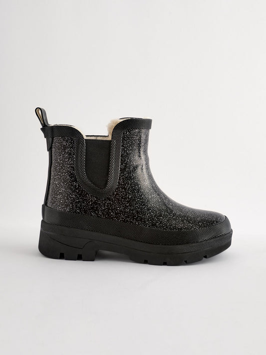 Black Glitter Chelsea Wellies