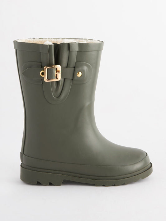 Haki Sıcak Astarlı Tokalı Yağmur Çizmesi