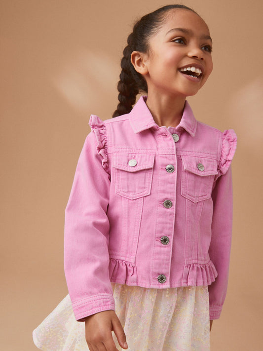 Bright Pink Frill Shoulder Denim Jacket (3-16yrs)
