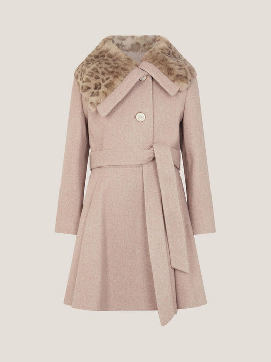 Monsoon Brown Fluffy Leopard Collar Swing Coat