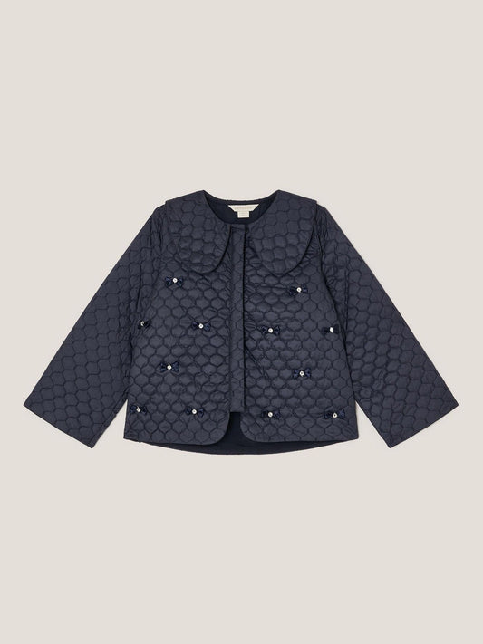 Monsoon Blue Bow Quilted Collar Jacket