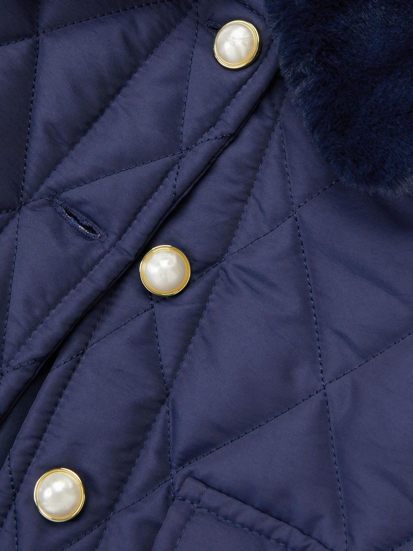 Monsoon Blue Faux Fur Collar Quilted Bomber Jacket