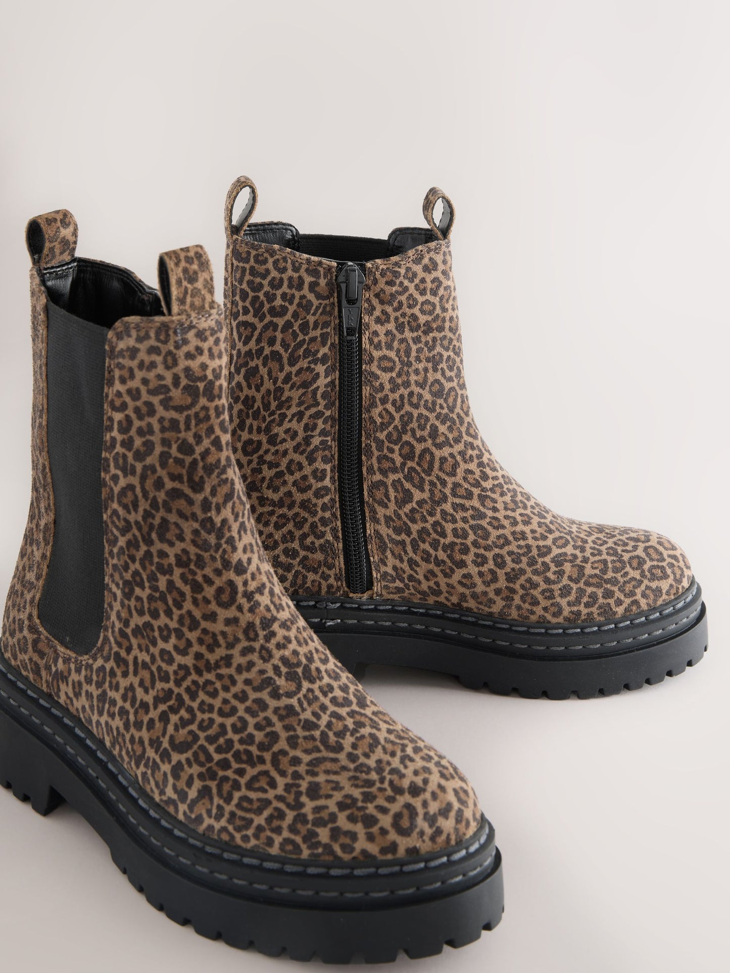 Animal Leopard Print Standard Fit (F) Leather Chunky Chelsea Boots