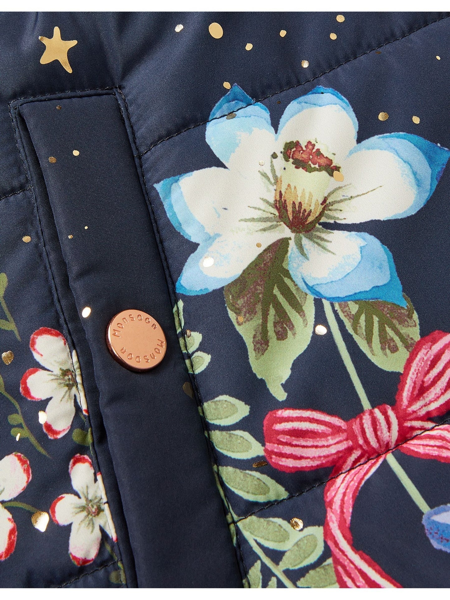 Monsoon Blue Starry Floral Print Hooded Coat