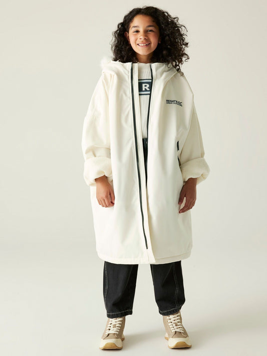 Regatta White Junior Waterproof Faux Fur Trim Hood Changing Robe