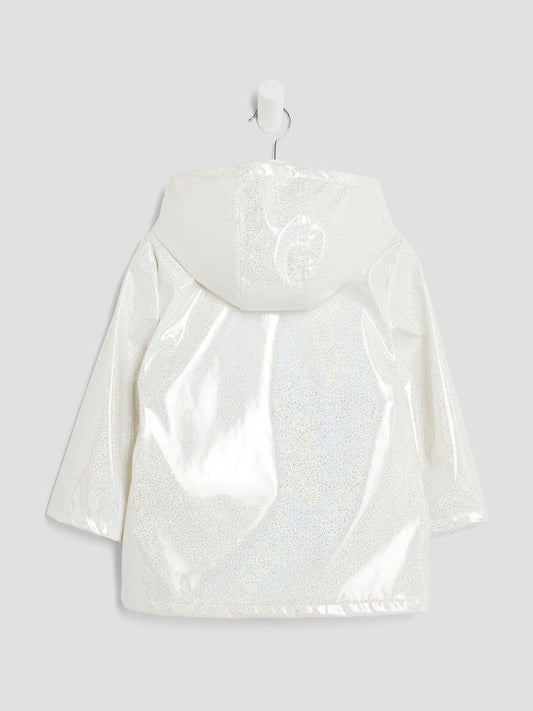 River Island White Girls Glitter Rain Trench Coat