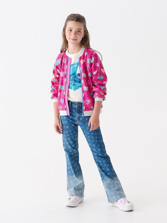 Hatley Pink Busted Hearts Sequin Bomber Jacket