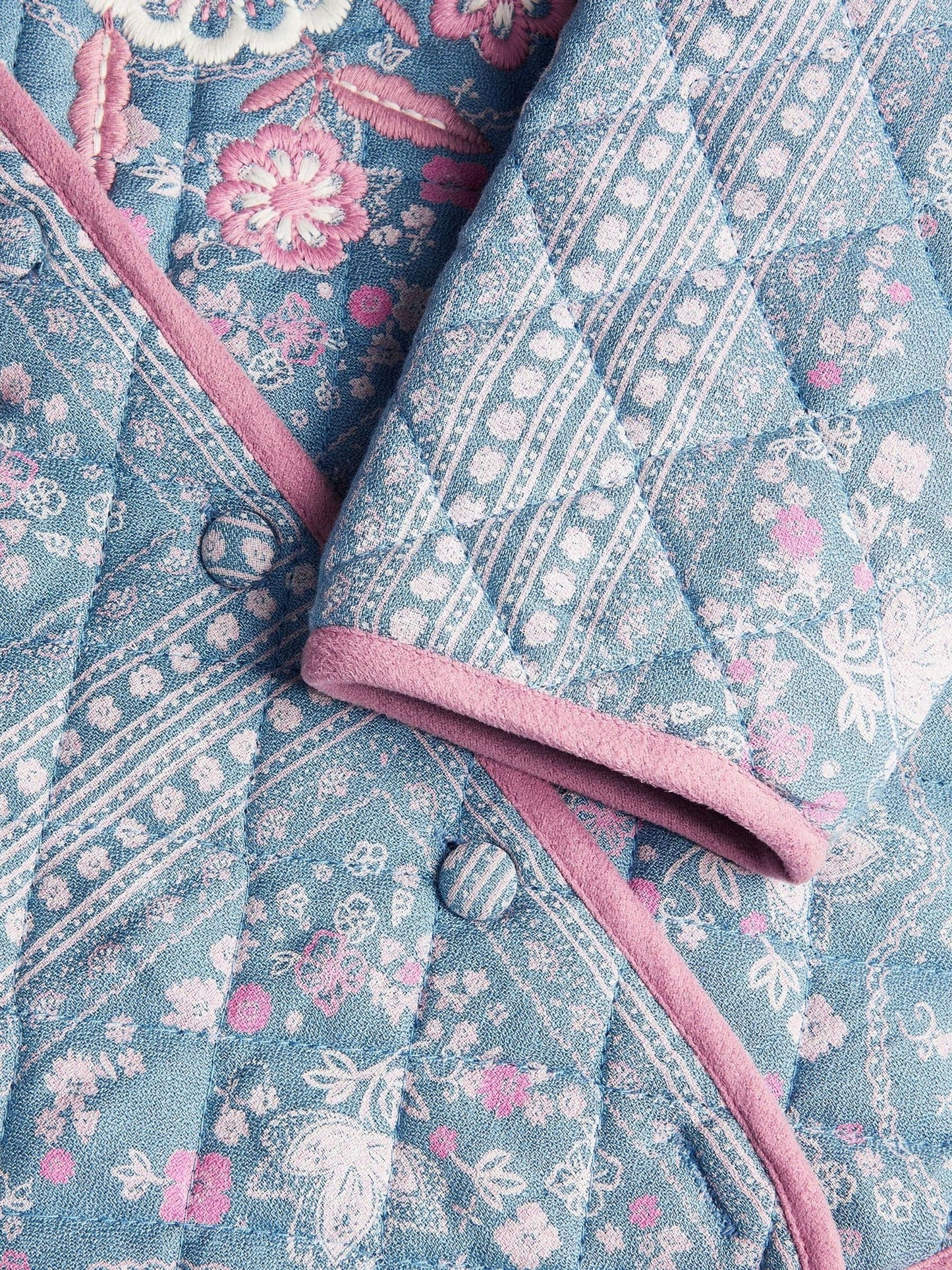 Monsoon Blue Embroidered Paisley Quilted Jacket