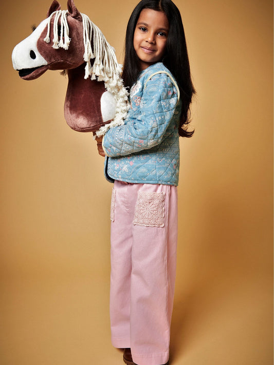 Monsoon Blue Embroidered Paisley Quilted Jacket