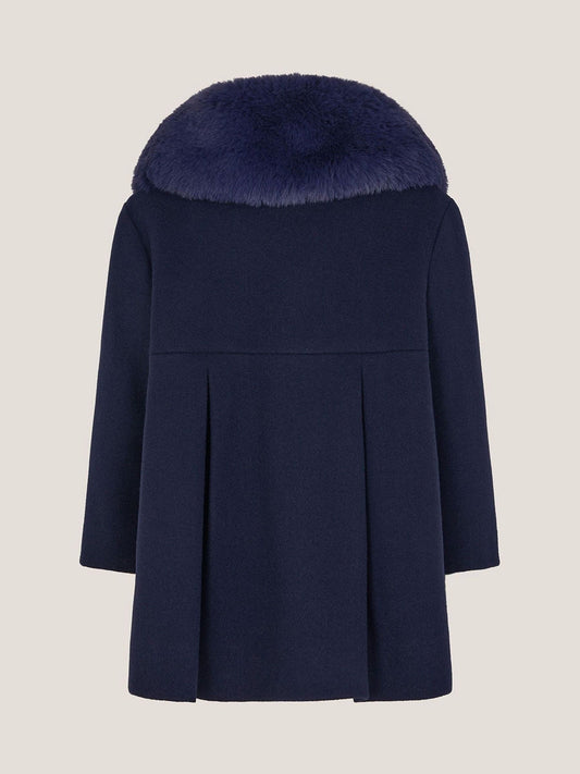 Monsoon Blue Baby Fluffy Collar Bow Coat