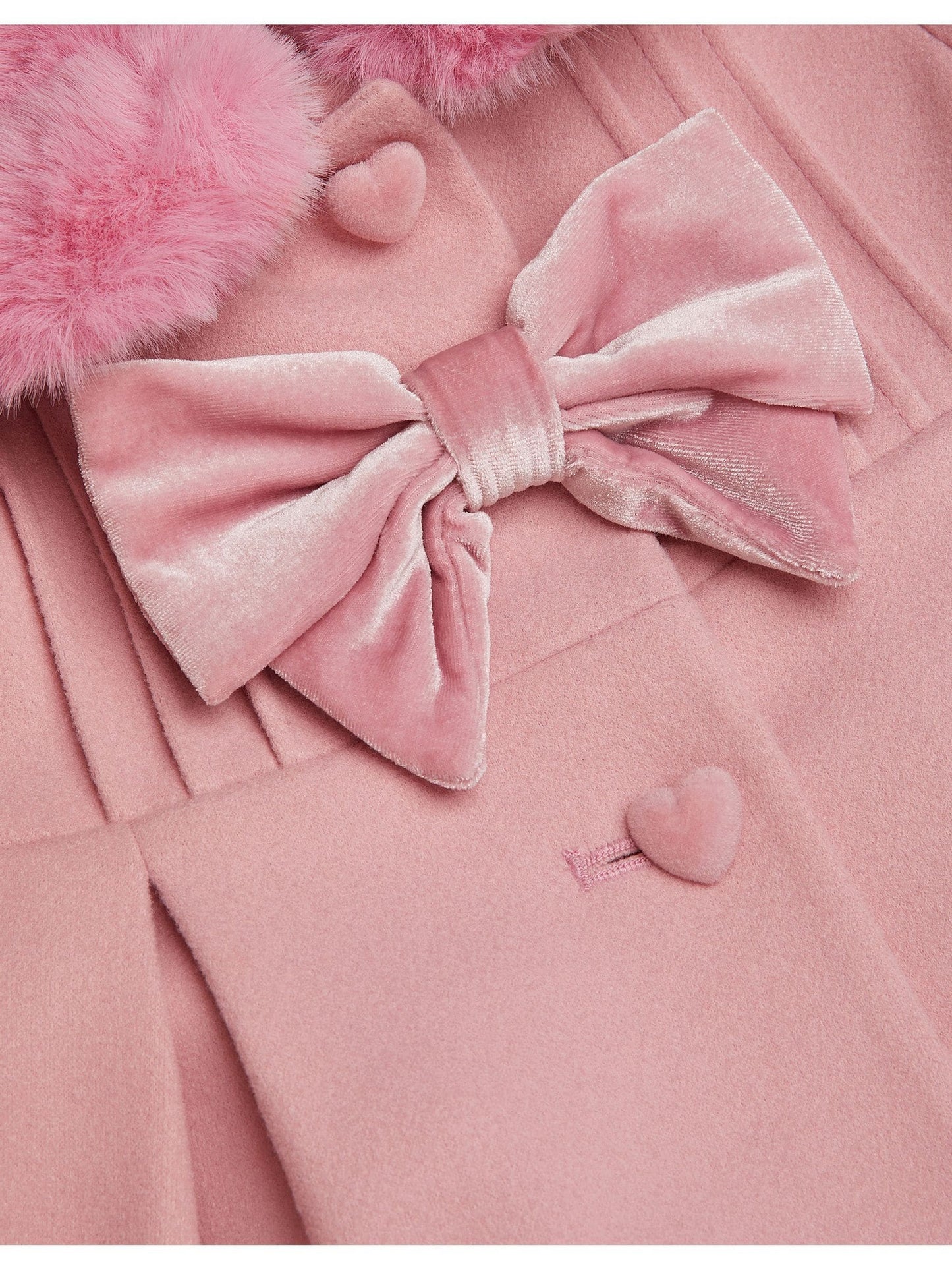 Monsoon Pink Baby Faux Fur Collar Bow Coat