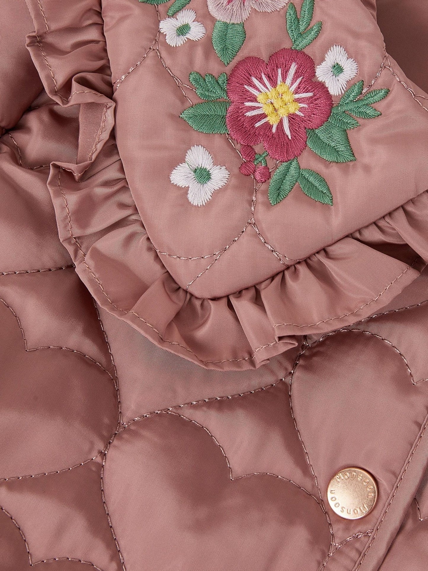 Monsoon Pink Embroidered Heart Quilted Coat