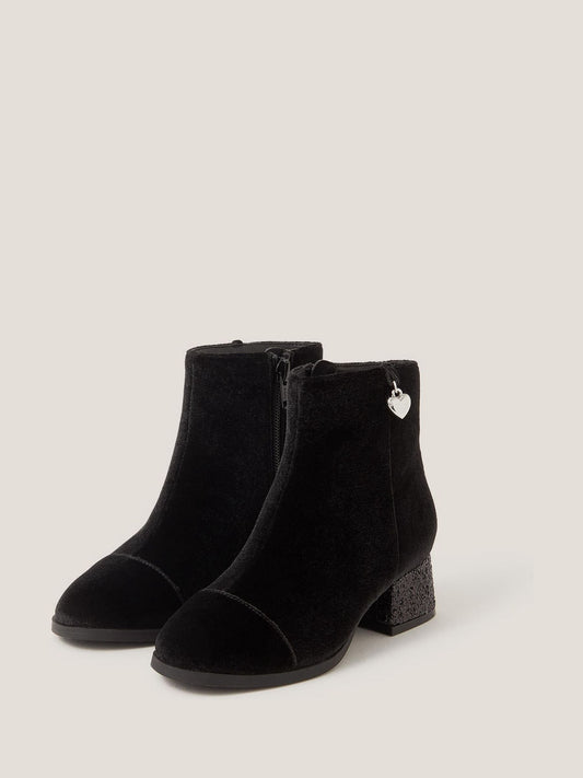 Monsoon Black Velvet Glitter Heel Boots