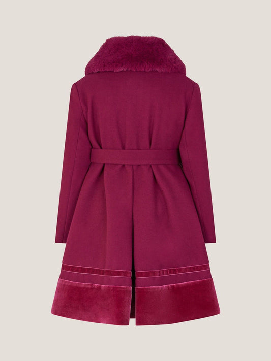 Monsoon Red Velvet Trim Faux Fur Dress Coat