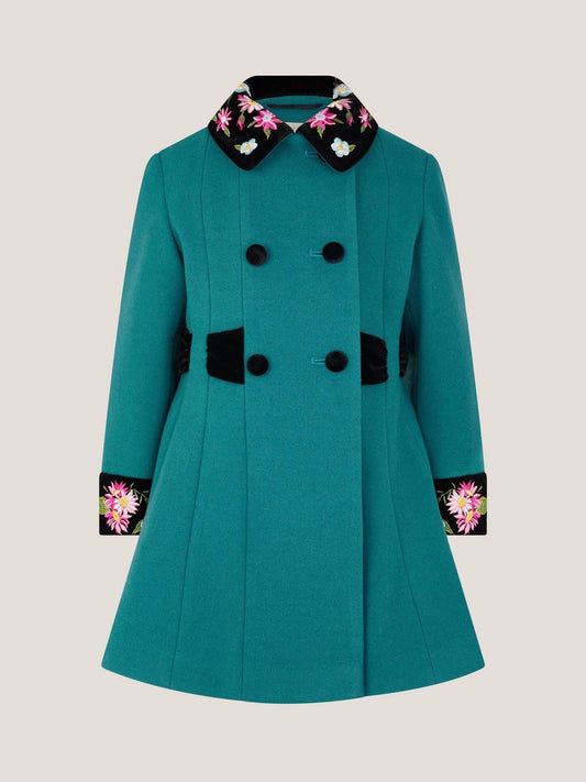 Monsoon Green Contrast Double-Breasted Velvet Coat