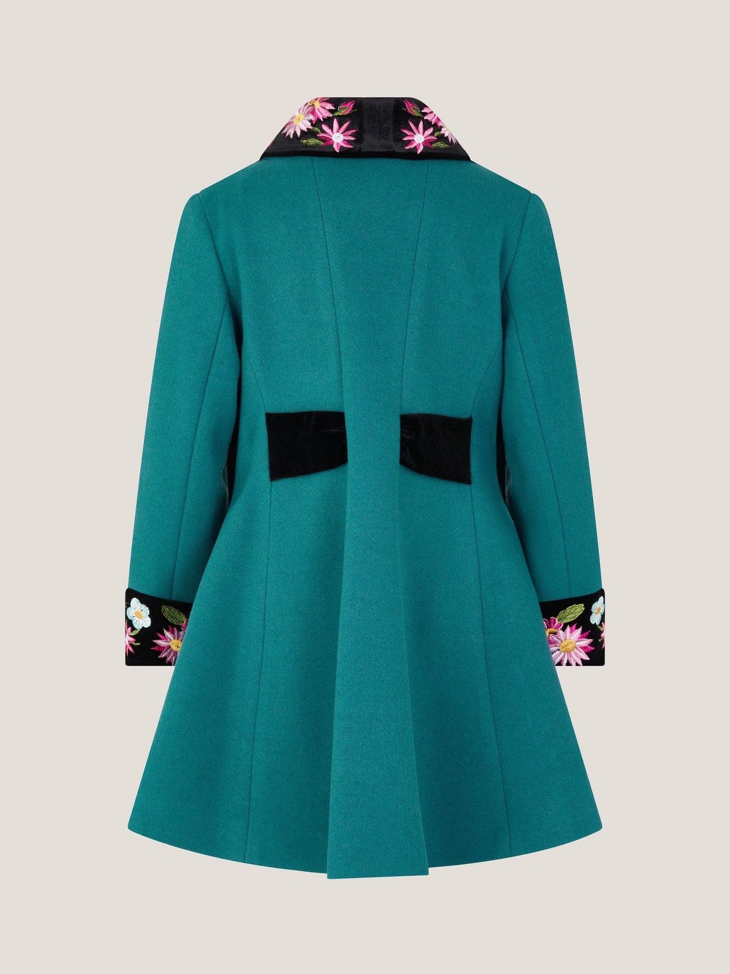 Monsoon Green Contrast Double-Breasted Velvet Coat