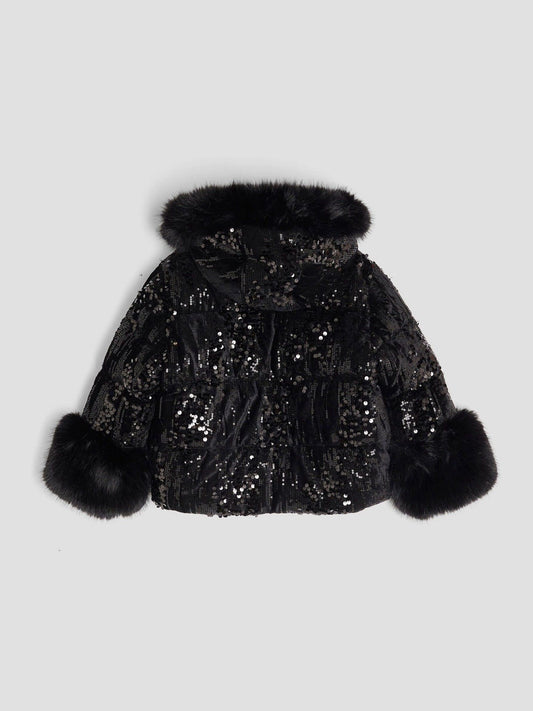River Island Black Girls Sequin Puffer Coat
