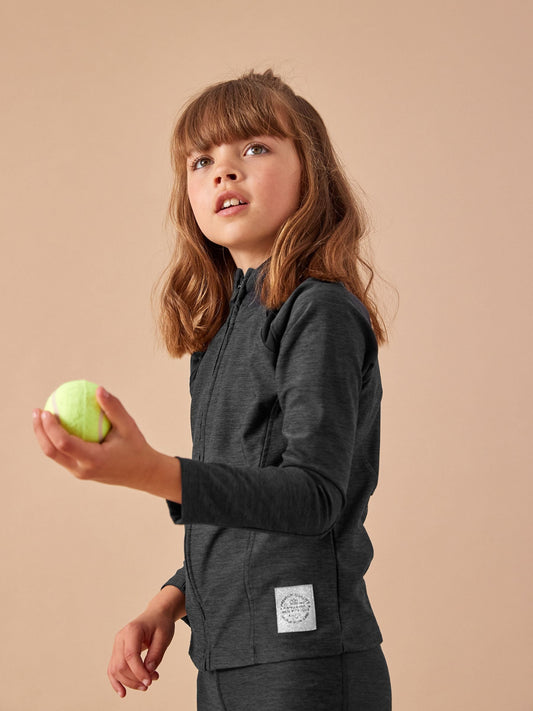 Black Marl Sports Zip Through Jacket (3-16yrs)