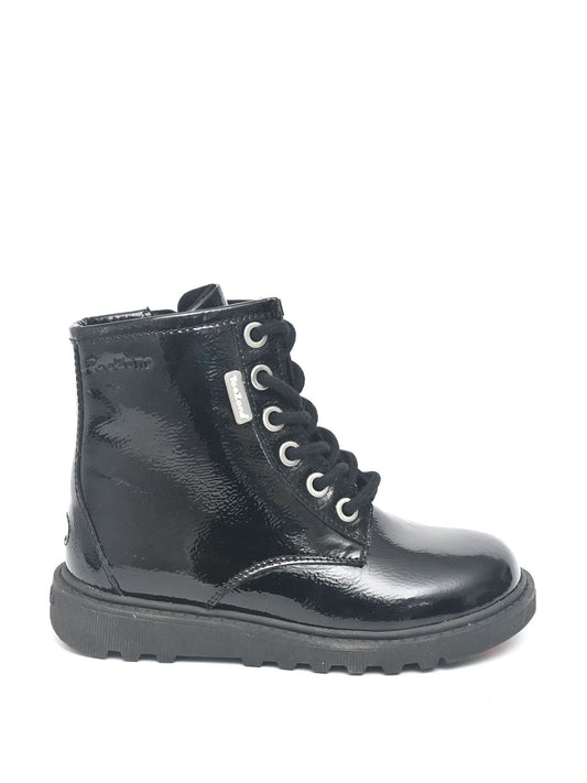 ToeZone Alice Patent Leather Lace up and Side Zip Black Boots