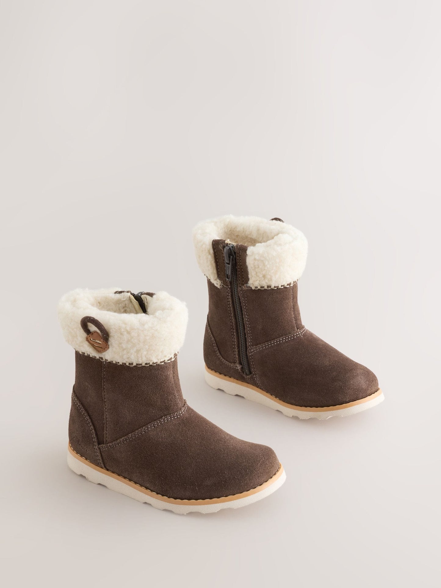 Clarks Brown Multi Fit Suede Sheepskin Trimmed Zip Fastening Wide Fit Boots