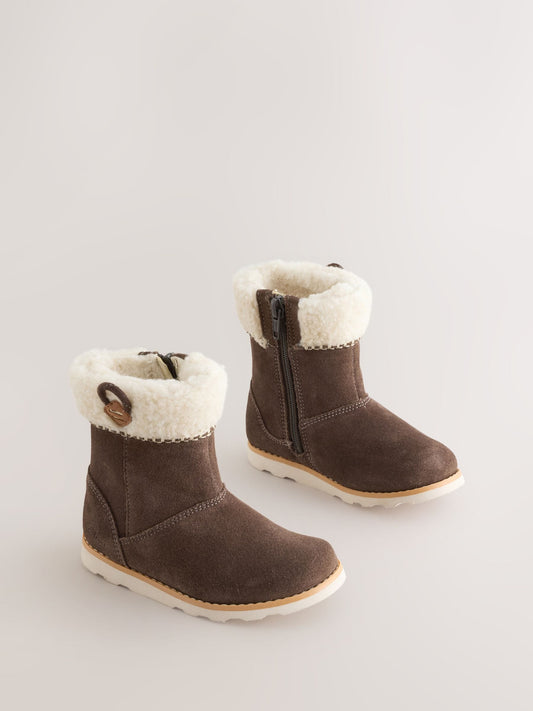 Clarks Brown Multi Fit Suede Sheepskin Trimmed Zip Fastening Wide Fit Boots