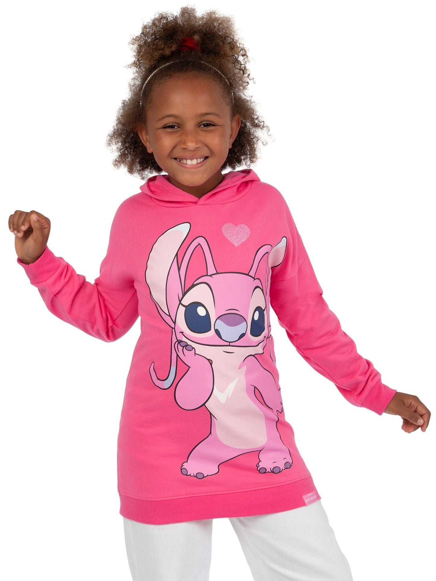 Character Pink 100% Cotton Disney Lilo And Stitch Angel Glitter Hoodie