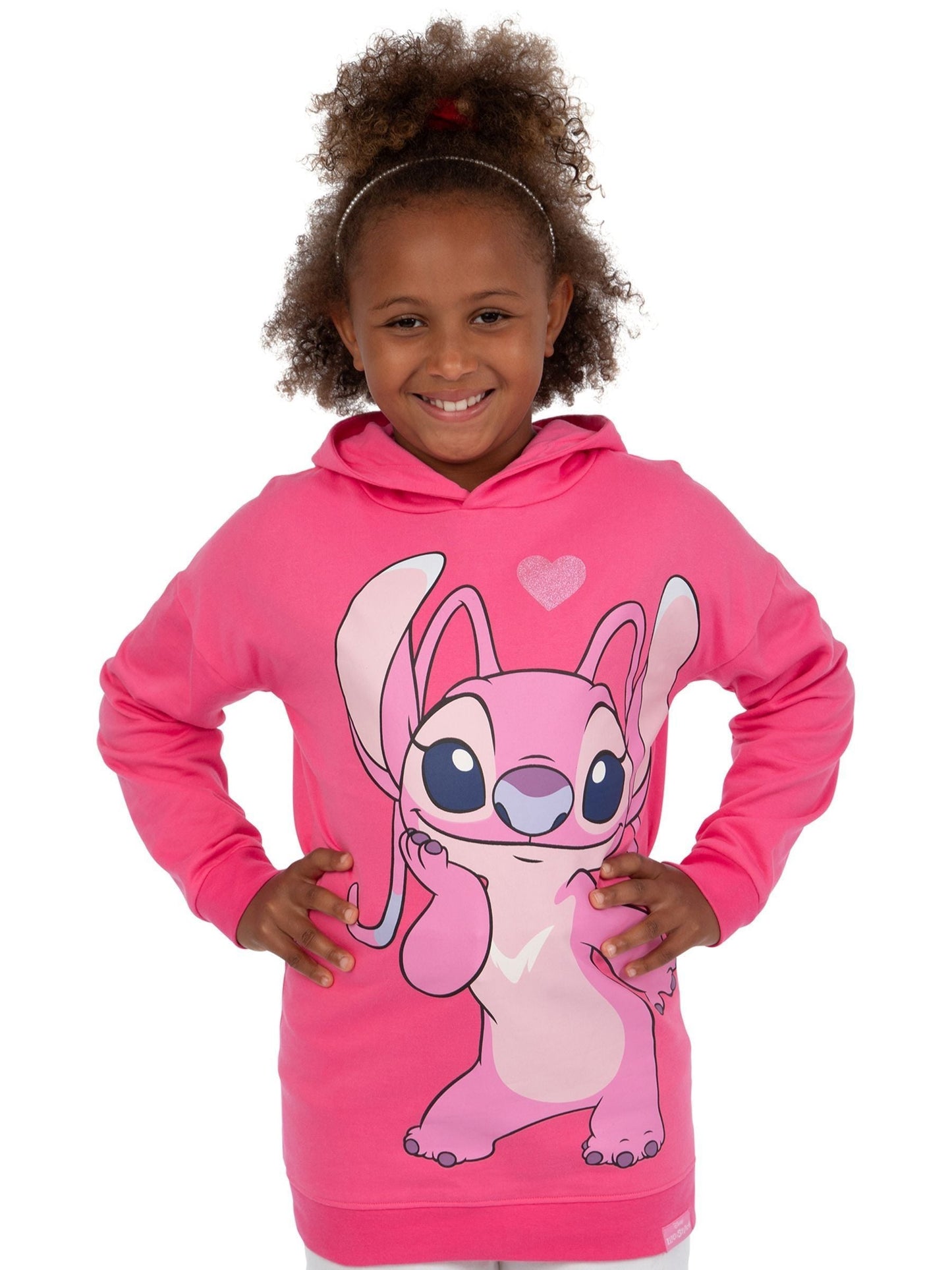 Character Pink 100% Cotton Disney Lilo And Stitch Angel Glitter Hoodie
