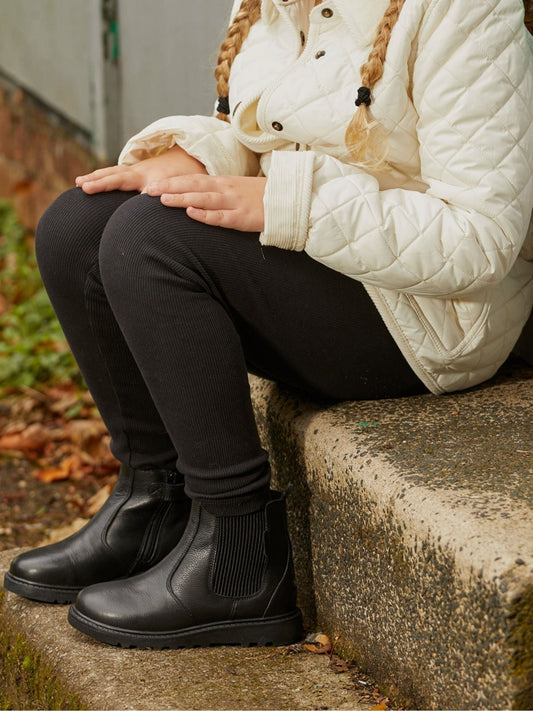 ToeZone Lily Girls Leather Gusset and Zip Ankle Black Boots