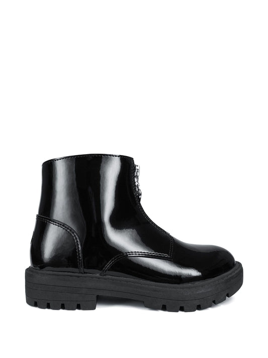ToeZone Lydia Girls Patent Leather Zip Black Boots