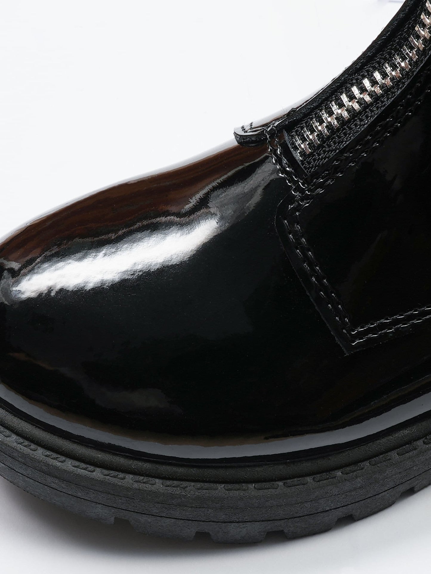 ToeZone Lydia Girls Patent Leather Zip Black Boots