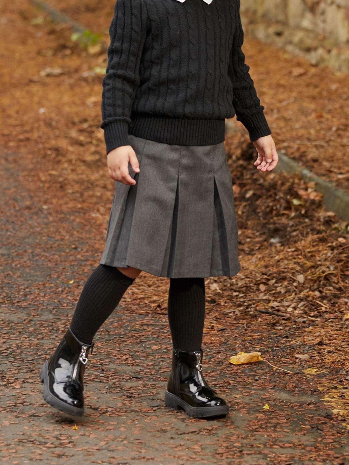 ToeZone Lydia Girls Patent Leather Zip Black Boots