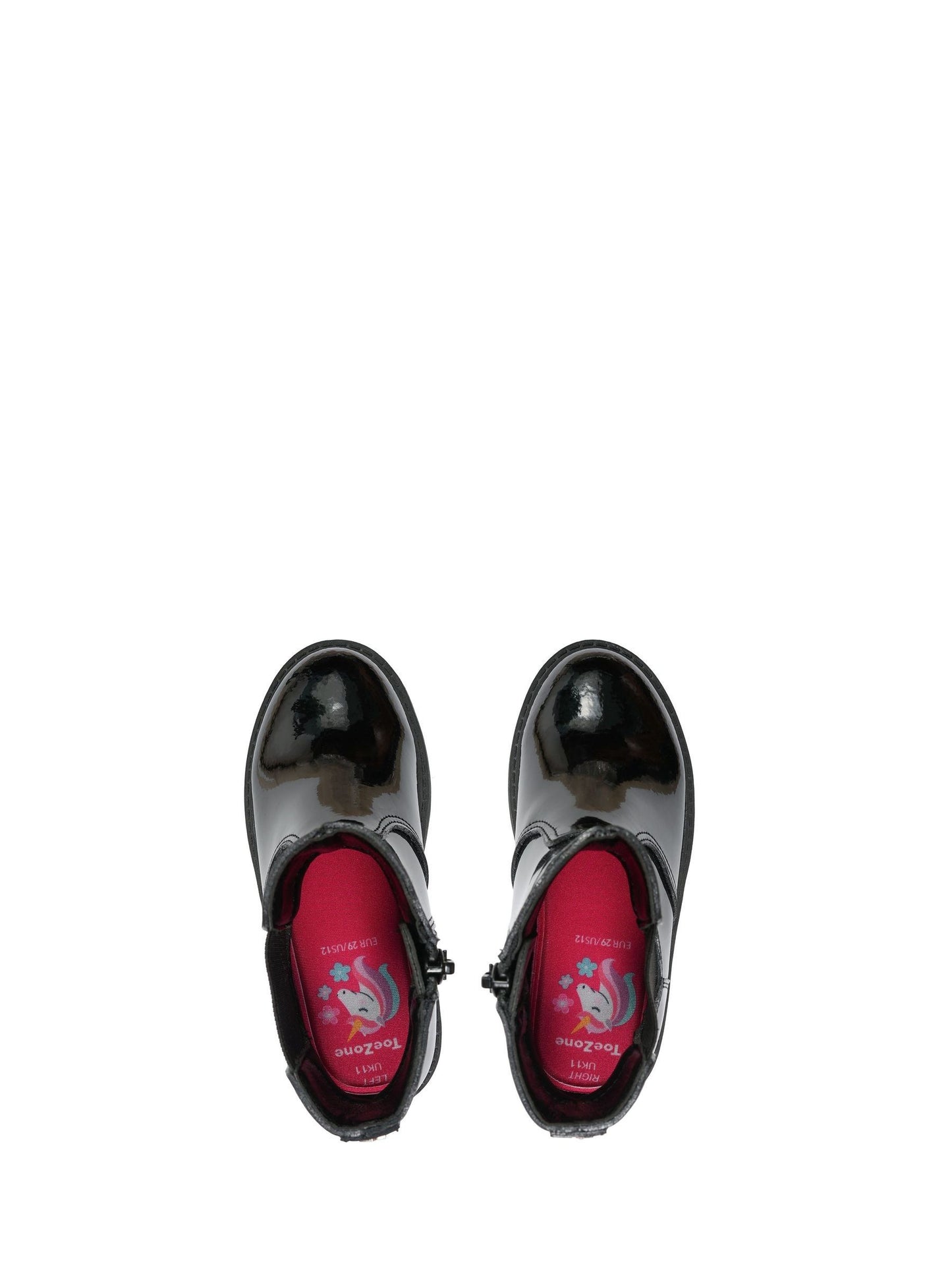 ToeZone Cara Girls Gusset and Zip Unicorn Ankle Black Boots
