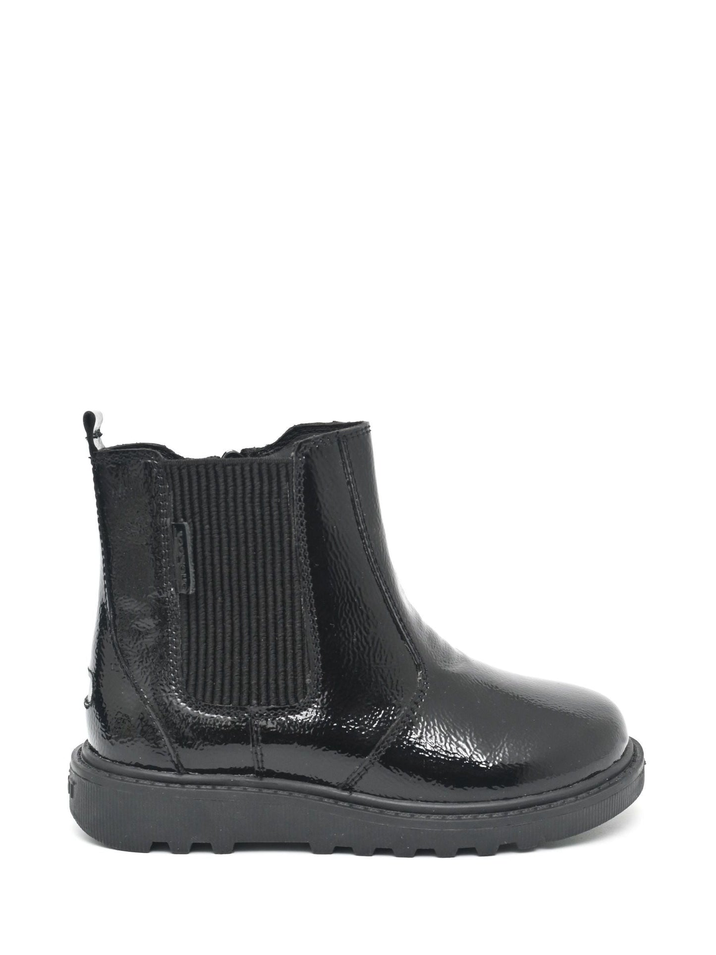 ToeZone Amara Girls Patent Leather Gusset and Zip Black Boots