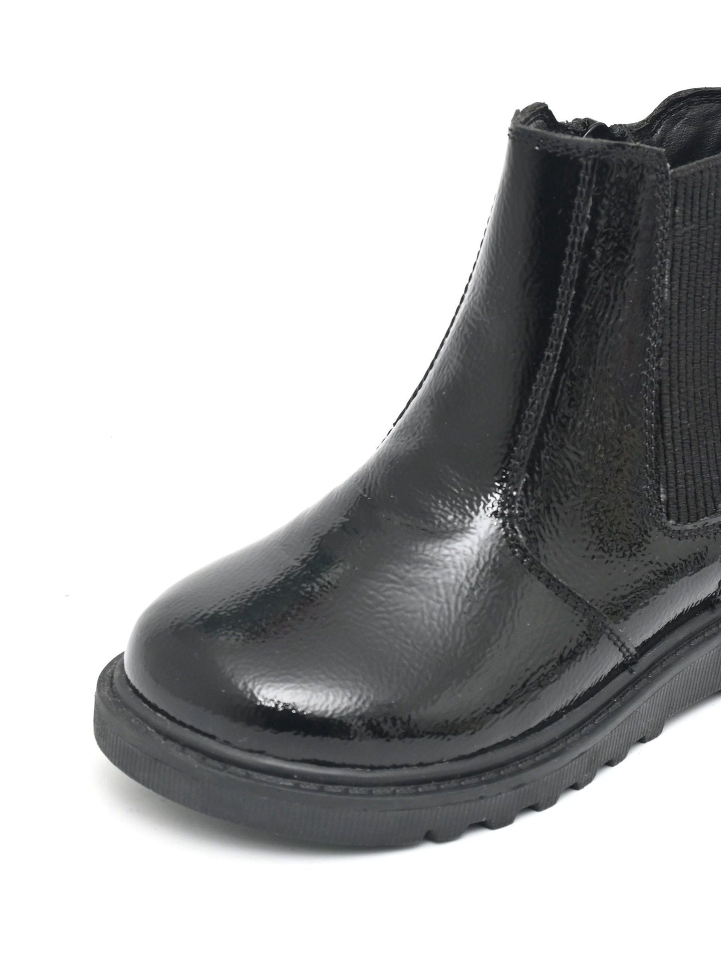 ToeZone Amara Girls Patent Leather Gusset and Zip Black Boots