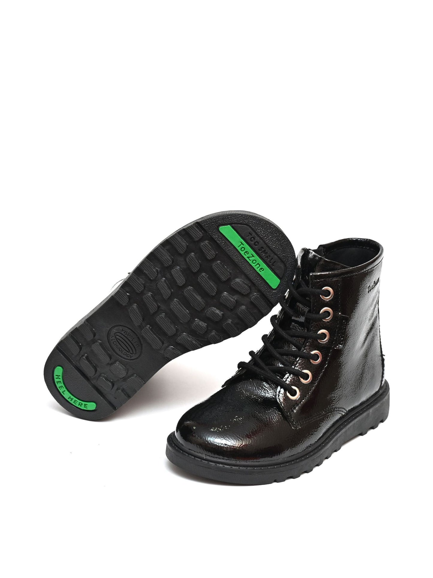 ToeZone Abby Girls Patent Leather Ortholite Ankle Black Boots