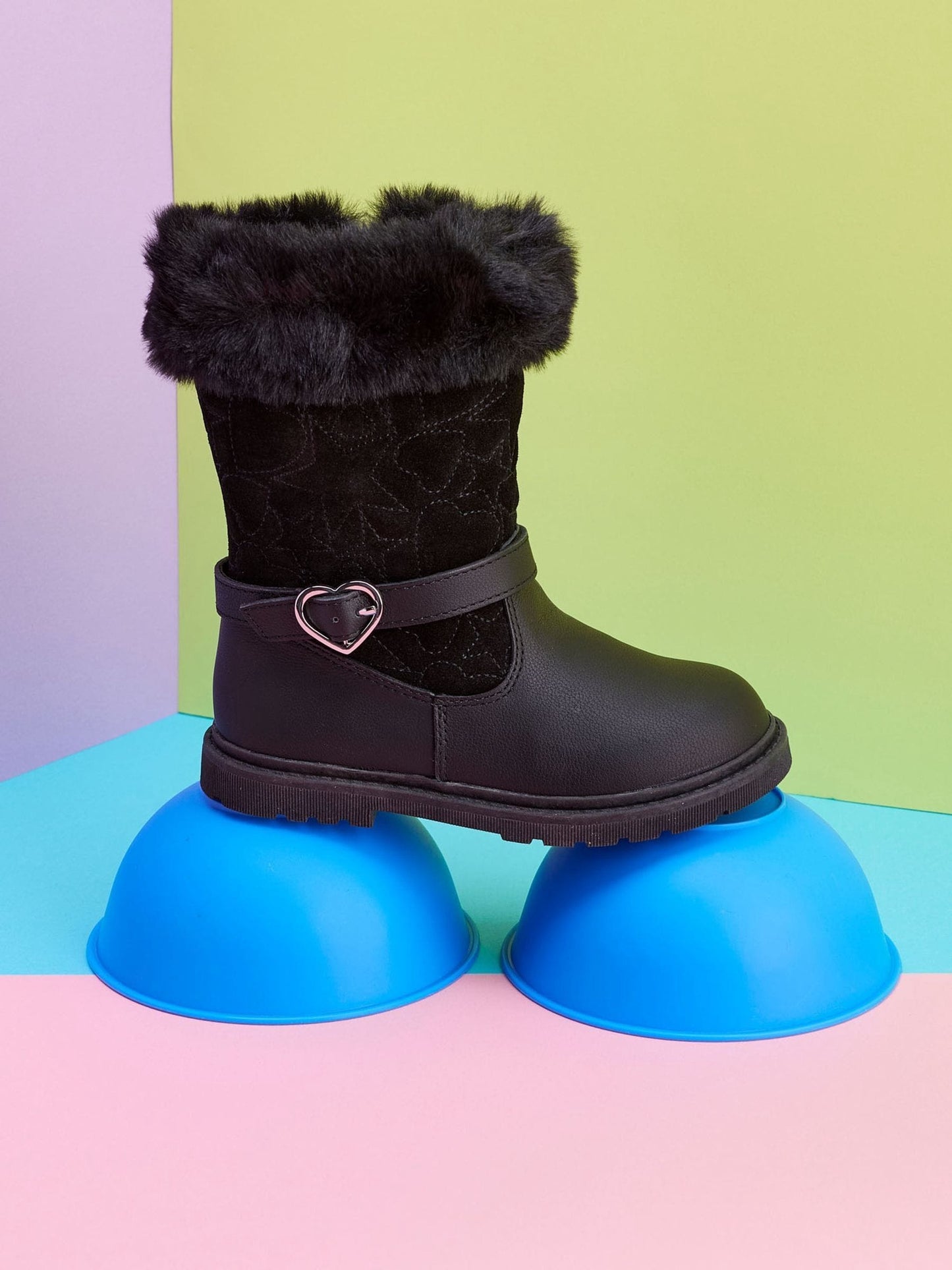Toezone Lumi Faux Fur Zip Heart Buckle Boots
