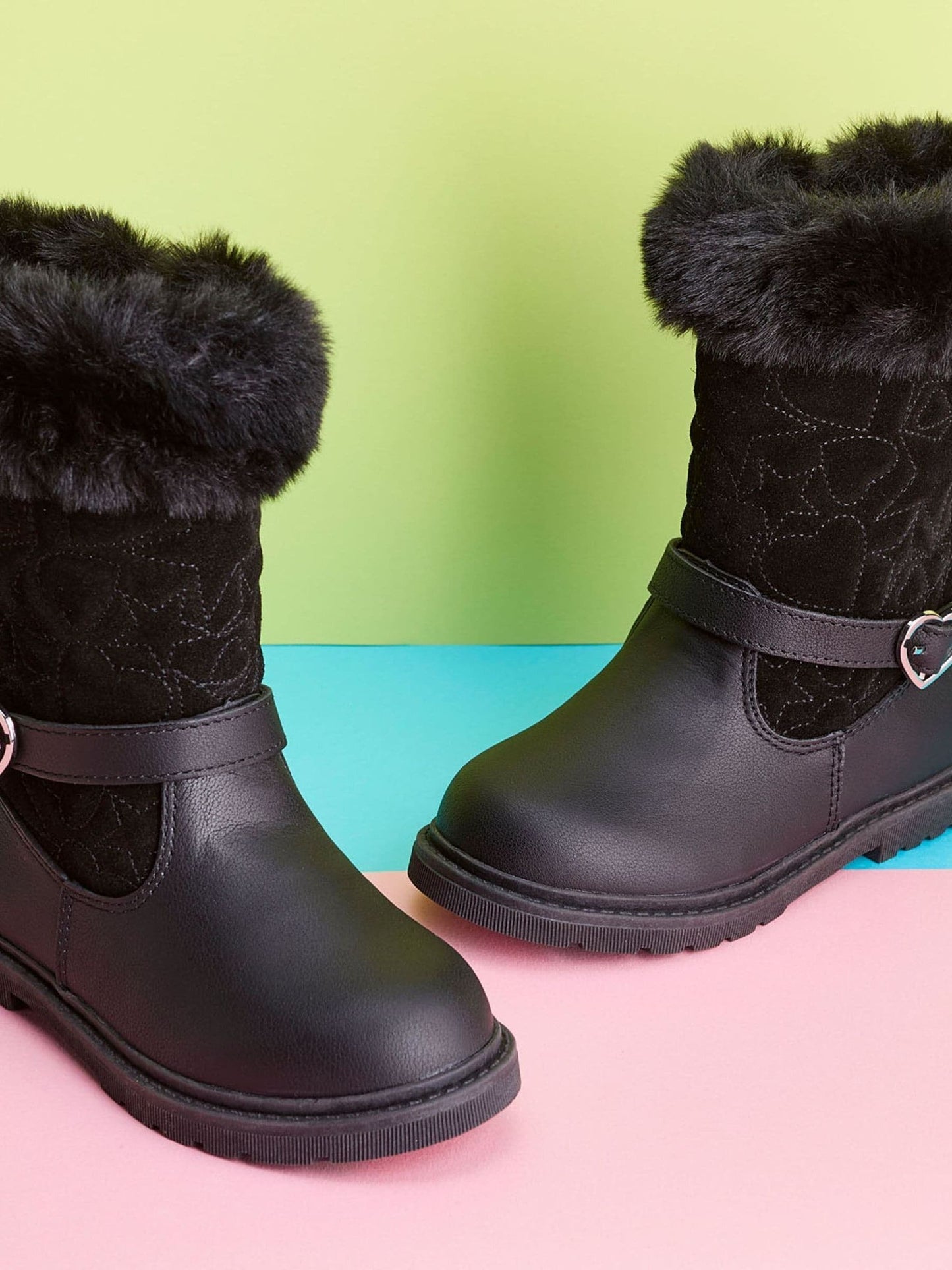 Toezone Lumi Faux Fur Zip Heart Buckle Boots