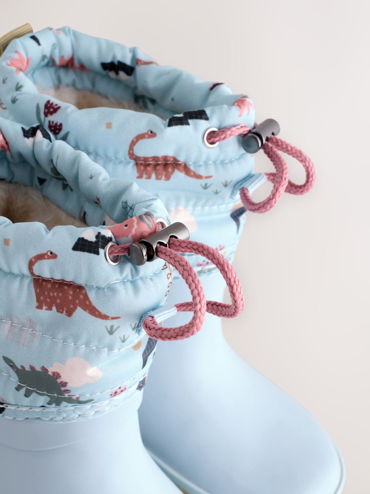 Mavi Dinozor Desenli Thinsulate Astarlı Kıvrık Paçalı Yağmur Çizmesi