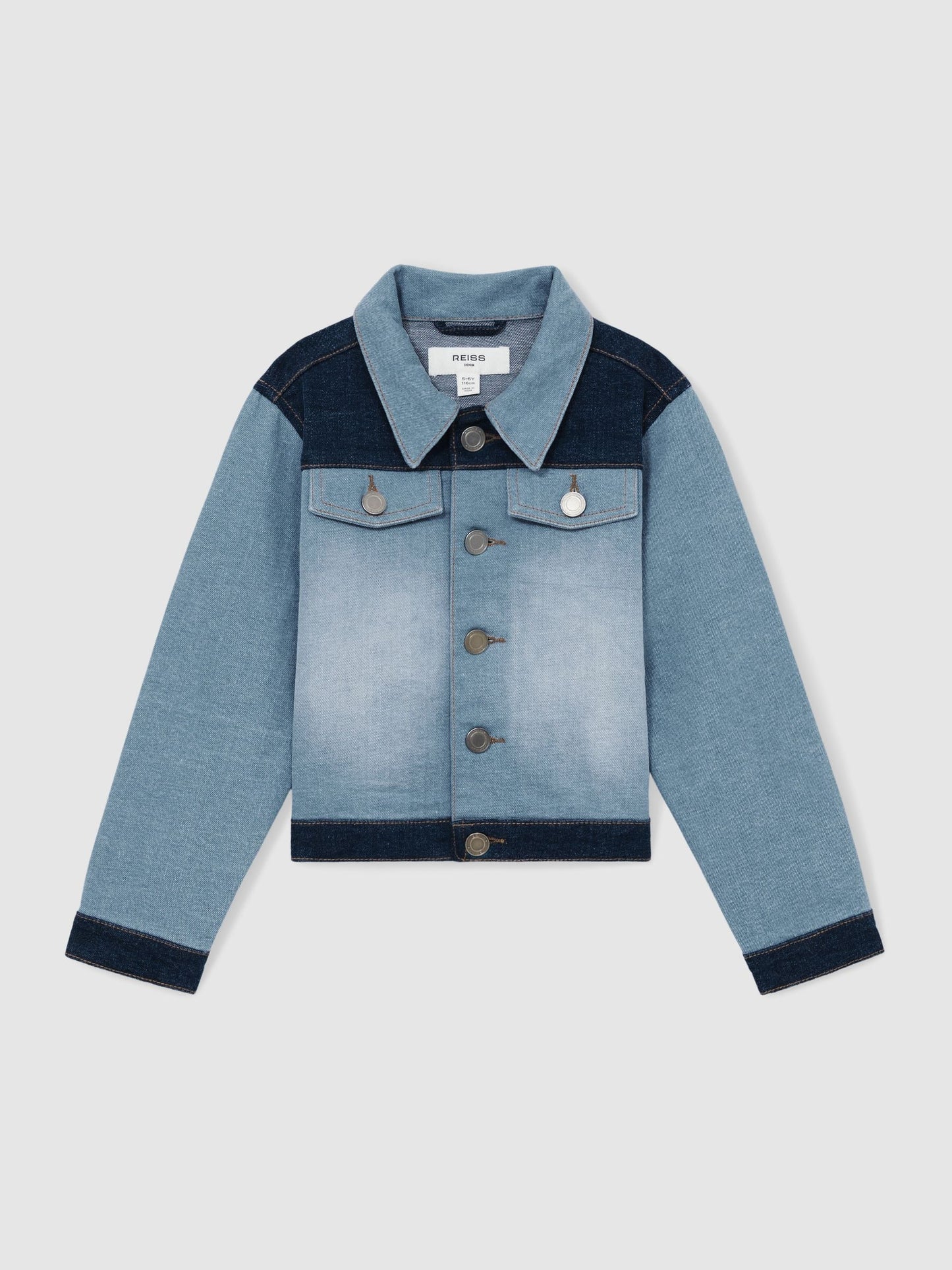 Reiss Blue Briar 9-13 yrs Patchwork Two-Tone Denim Jacket