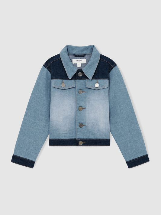 Reiss Blue Briar 9-13 yrs Patchwork Two-Tone Denim Jacket
