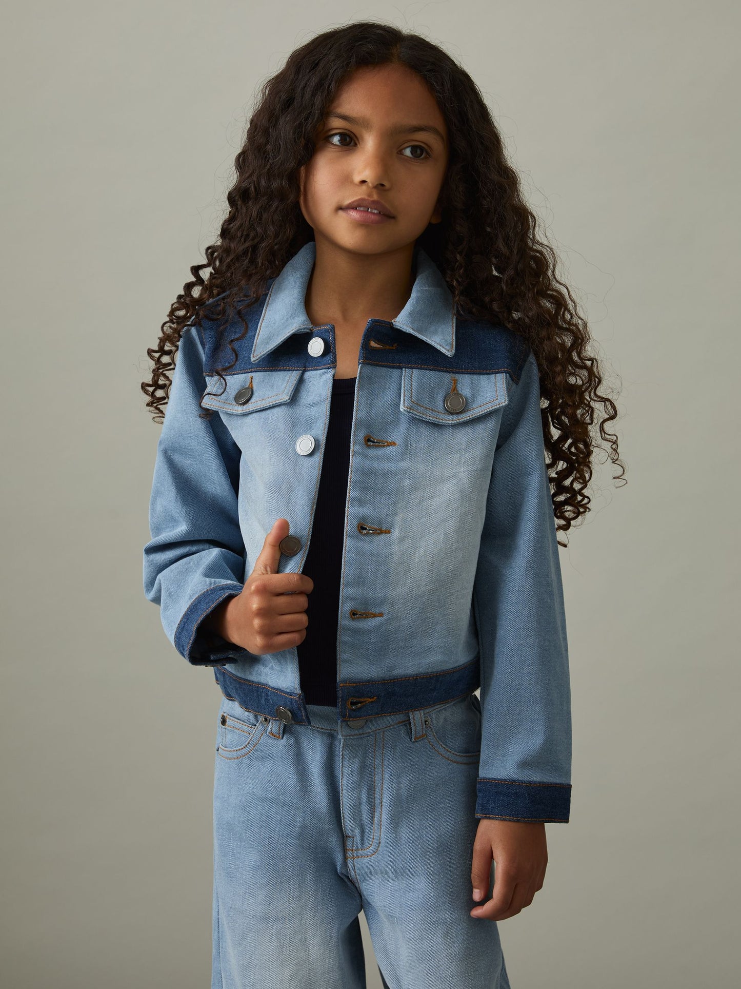 Reiss Blue Briar 4-9 yrs Patchwork Two-Tone Denim Jacket
