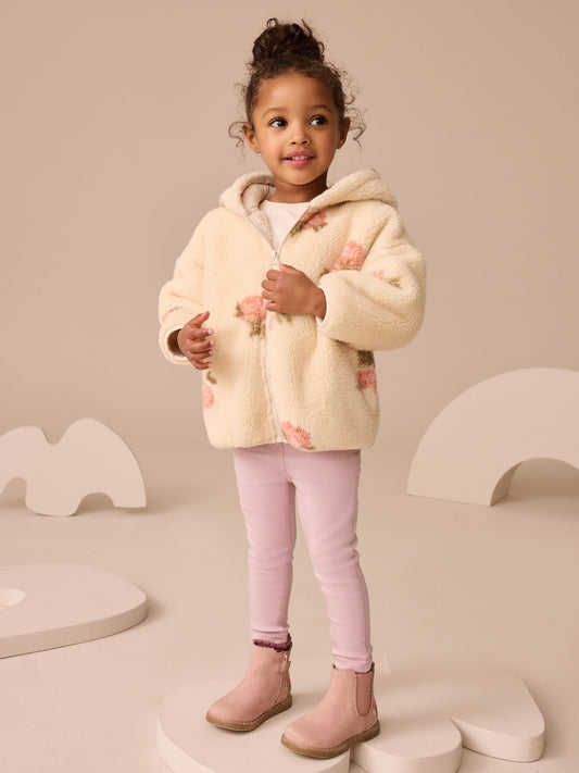Krem Çiçek Desenli Fermuarlı Polar (3 Ay – 7 Yaş)
