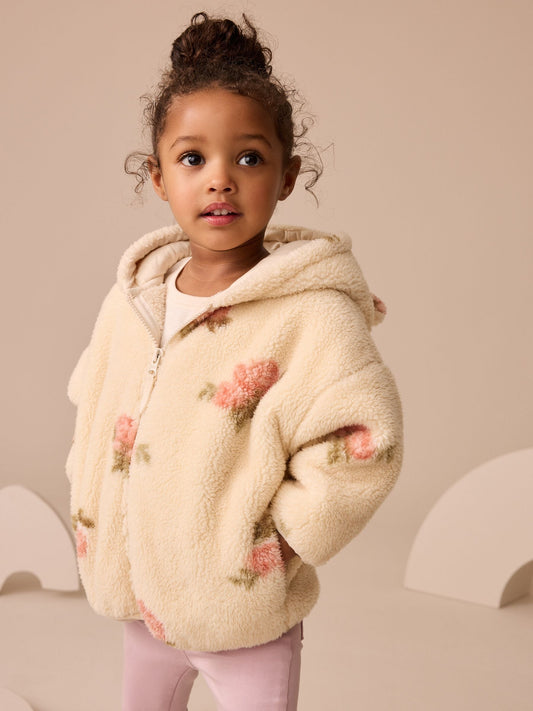 Krem Çiçek Desenli Fermuarlı Polar (3 Ay – 7 Yaş)